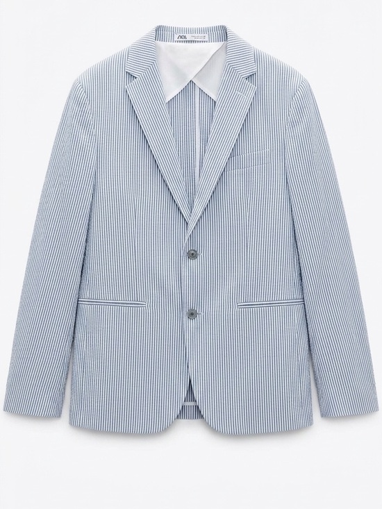 Other - ZARA Men’s Classic Blue & White Striped Seersucker Blazer - Size XL